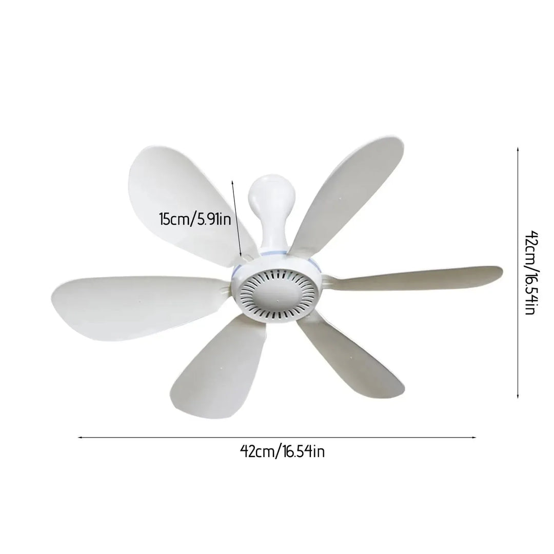 USB-Powered 6-Blade Ceiling Fan with Remote – Silent Hanging Fan for Camping & Bedrooms | Bowlift