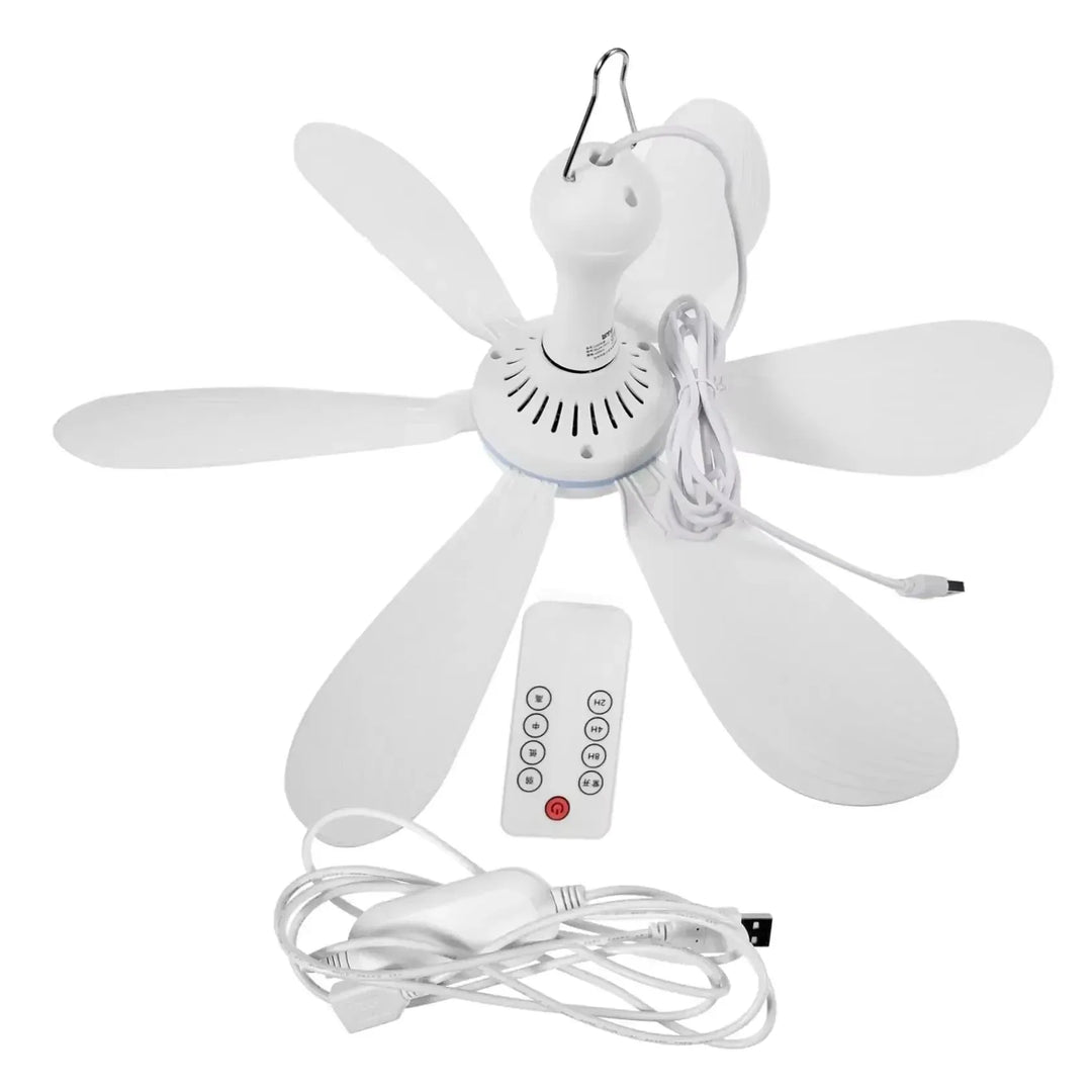 USB-Powered 6-Blade Ceiling Fan with Remote – Silent Hanging Fan for Camping & Bedrooms | Bowlift