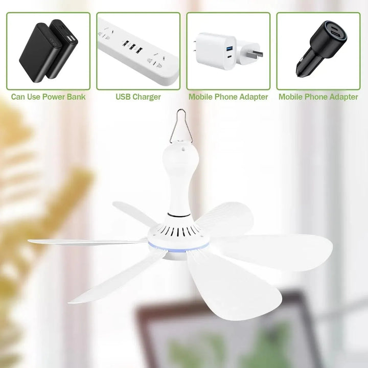 USB-Powered 6-Blade Ceiling Fan with Remote – Silent Hanging Fan for Camping & Bedrooms | Bowlift
