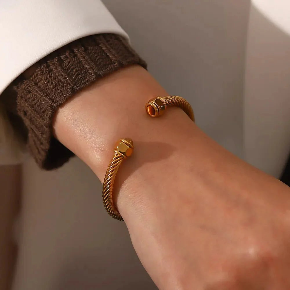 BowLift | Twisted Gem Stone Ends Bangle Bracelet