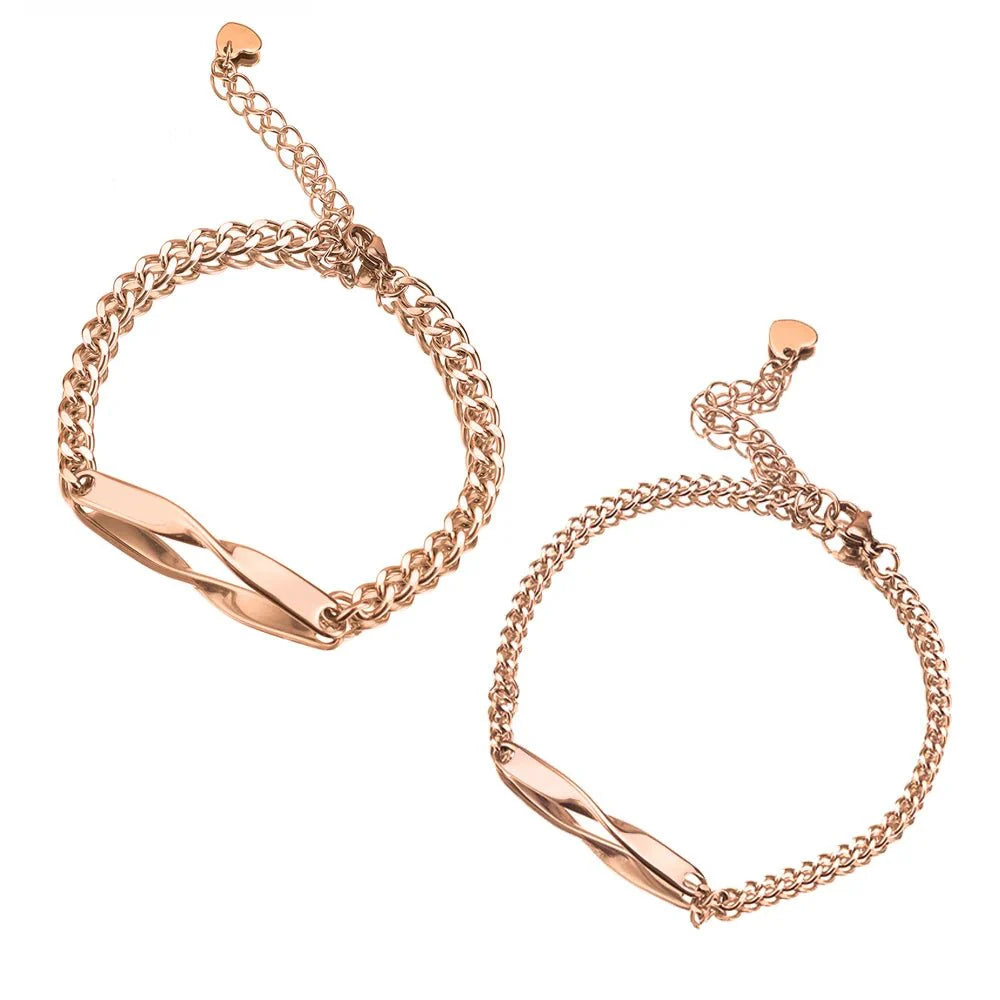 BowLift | Twisted Name & Date Couples Bracelets