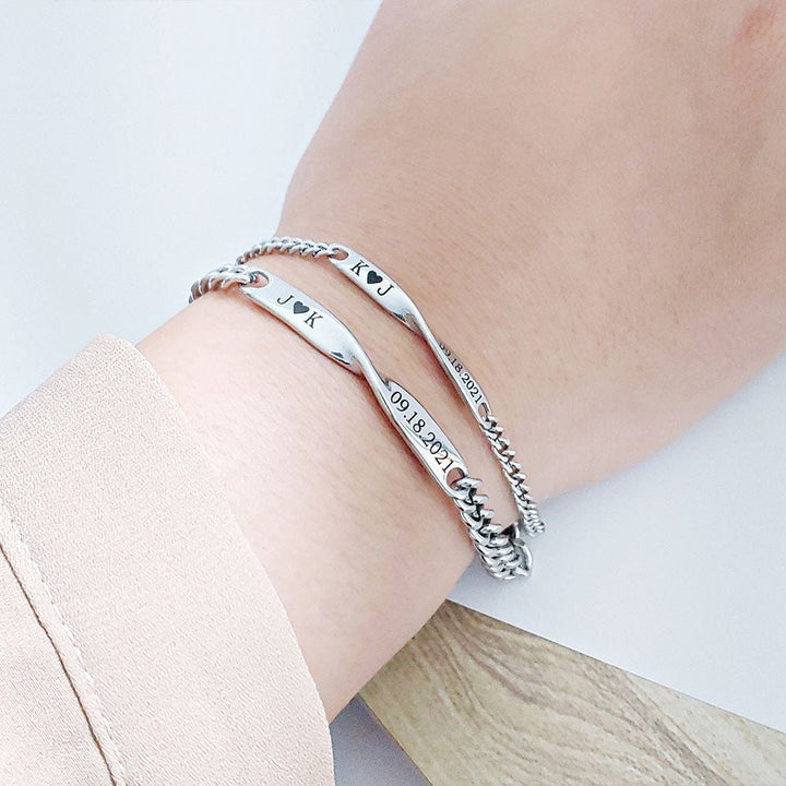 BowLift | Twisted Name & Date Couples Bracelets