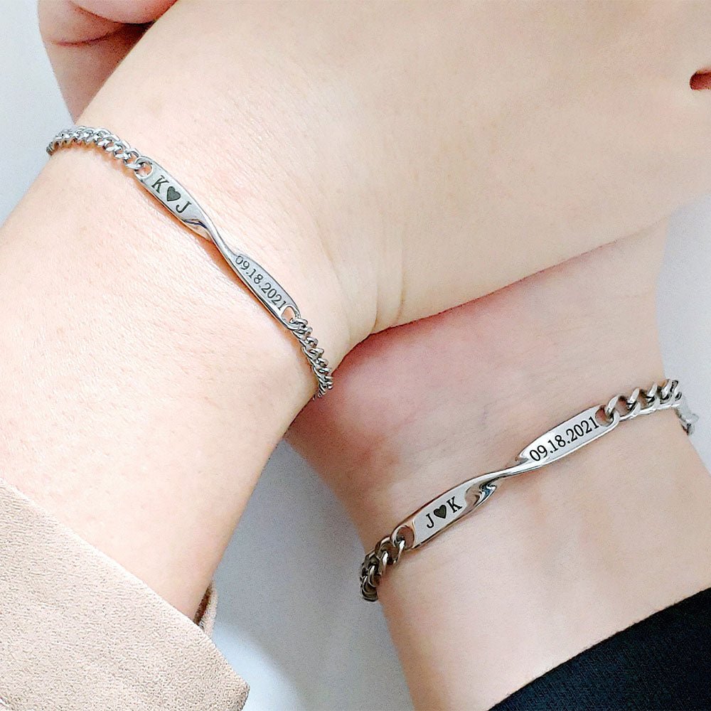 BowLift | Twisted Name & Date Couples Bracelets
