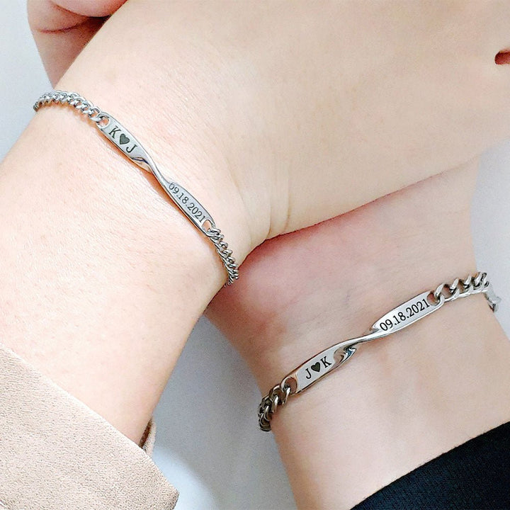 BowLift | Twisted Name & Date Couples Bracelets