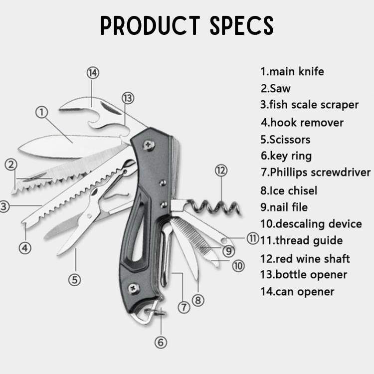 BowLift | Multifunction Swiss Knife | Compact, Durable Stainless Steel Tool for Camping, Hiking & Everyday Use