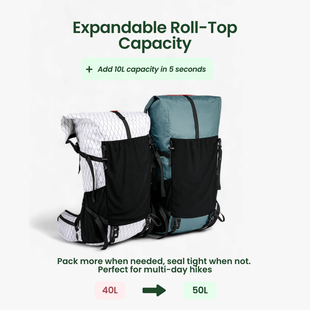 BowLift | ULTREA 50L – Ultralight Expandable Adventure Backpack for Hiking & Travel