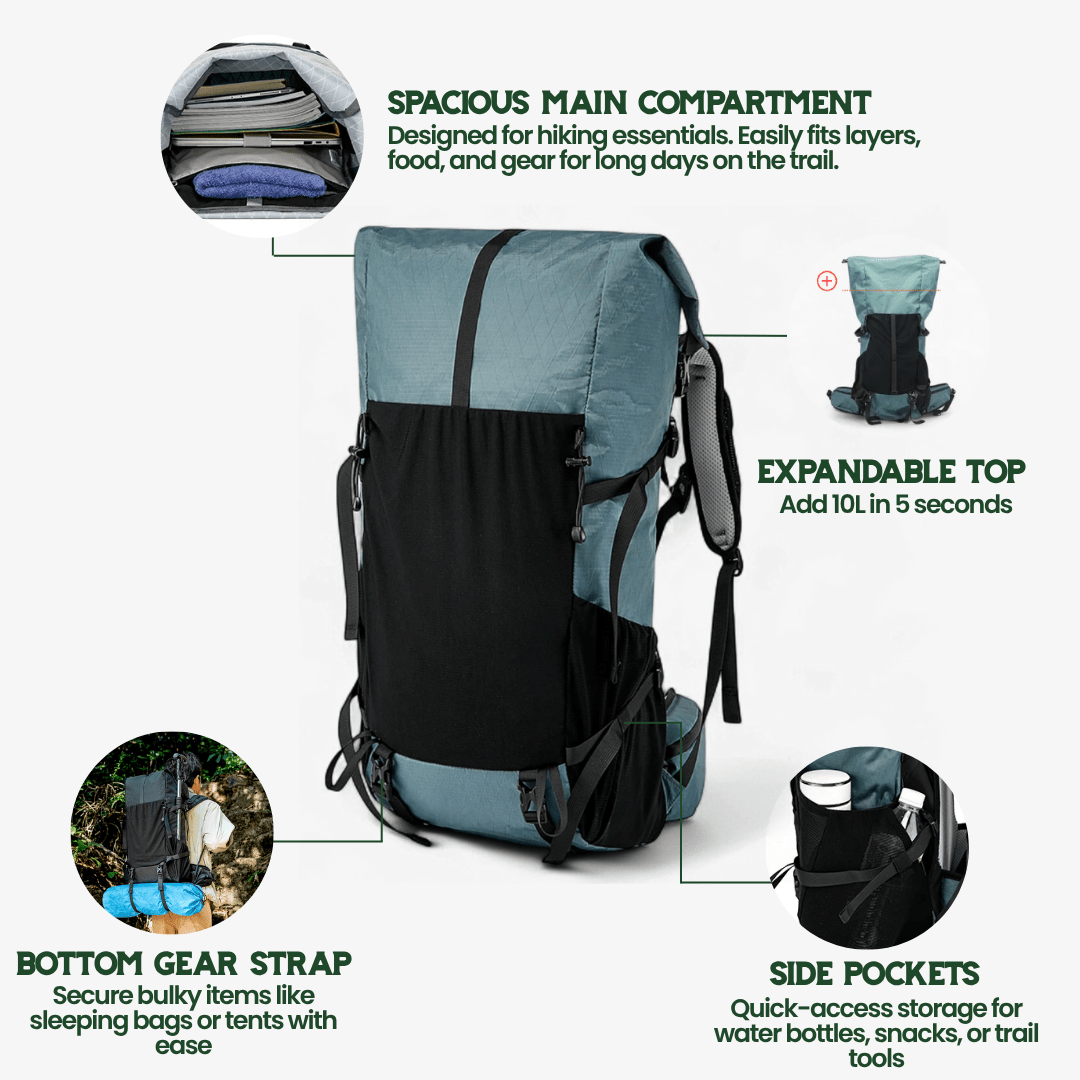 BowLift | ULTREA 50L – Ultralight Expandable Adventure Backpack for Hiking & Travel