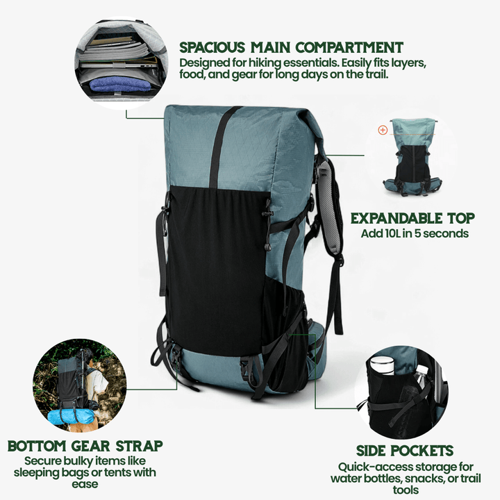 BowLift | ULTREA 50L – Ultralight Expandable Adventure Backpack for Hiking & Travel