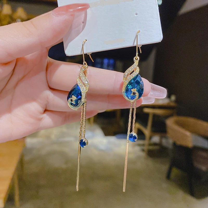 BowLift | Korean Style Blue Crystal Phoenix Earrings