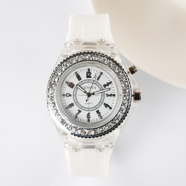 BowLift | 2019 Fashion Silicone Diamond Rhinestone Watch LED Luminous Colorful Lights Watch Women Ladies Quartz Wristwatch