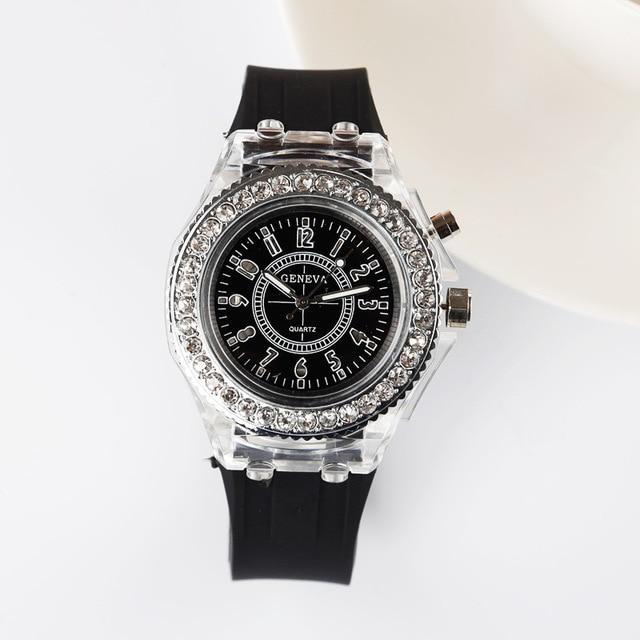 BowLift | 2019 Fashion Silicone Diamond Rhinestone Watch LED Luminous Colorful Lights Watch Women Ladies Quartz Wristwatch