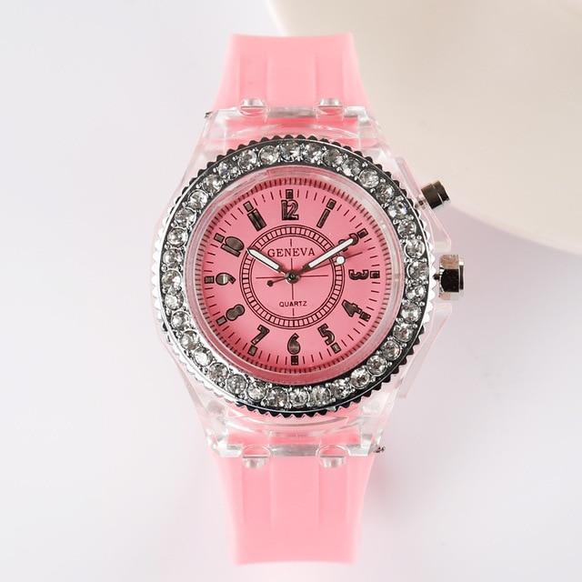 BowLift | 2019 Fashion Silicone Diamond Rhinestone Watch LED Luminous Colorful Lights Watch Women Ladies Quartz Wristwatch