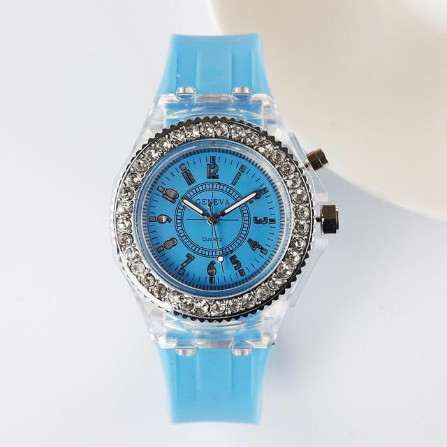 BowLift | 2019 Fashion Silicone Diamond Rhinestone Watch LED Luminous Colorful Lights Watch Women Ladies Quartz Wristwatch