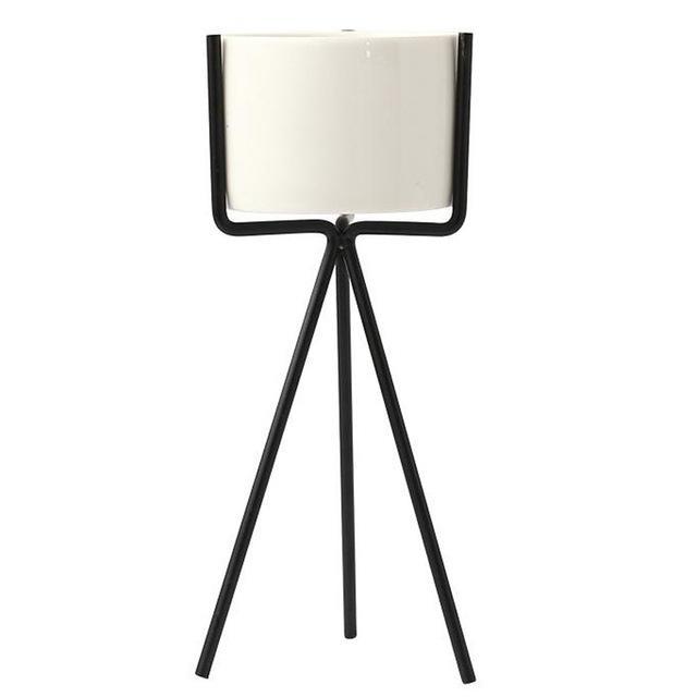 BowLift | White Ceramic Planter with Metal Stand