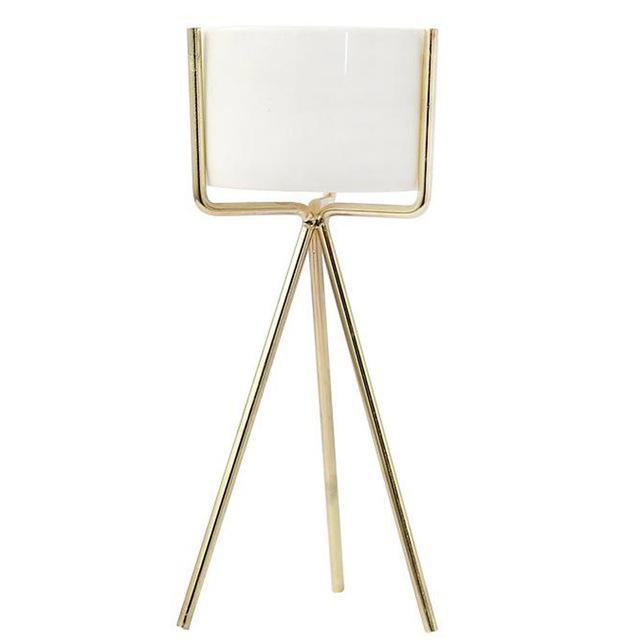 BowLift | White Ceramic Planter with Metal Stand