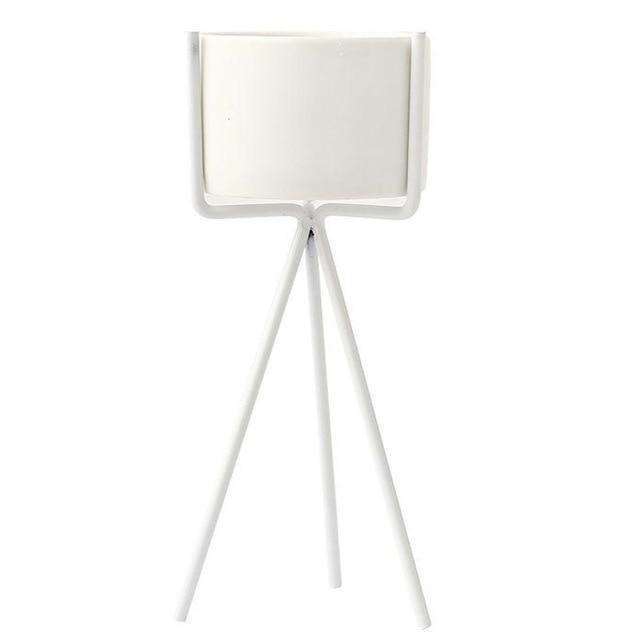 BowLift | White Ceramic Planter with Metal Stand