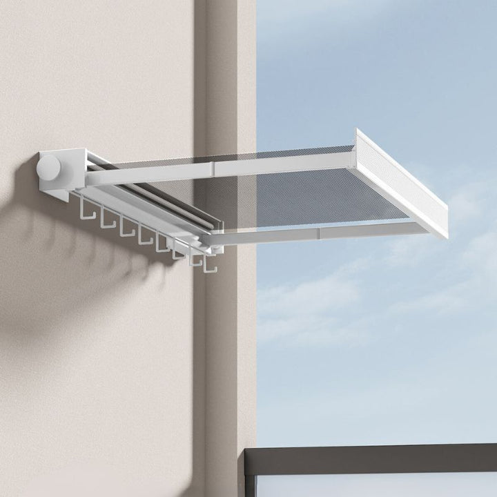 BowLift | Wall-Mounted Clothes Drying Rack with Grid Shelf and Hook Rail – Space-Saving Laundry Solution