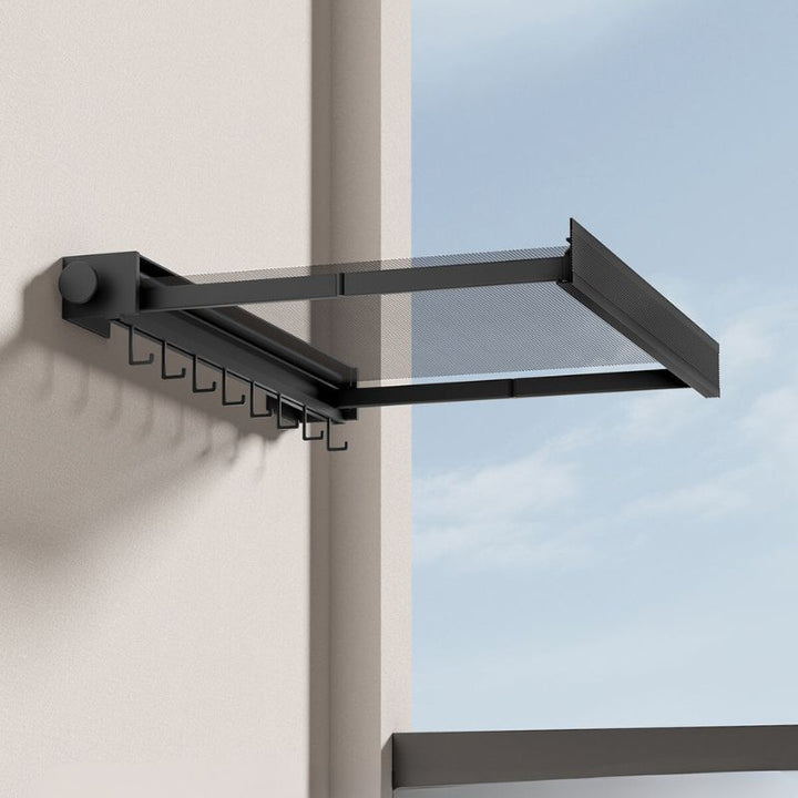 BowLift | Wall-Mounted Clothes Drying Rack with Grid Shelf and Hook Rail – Space-Saving Laundry Solution
