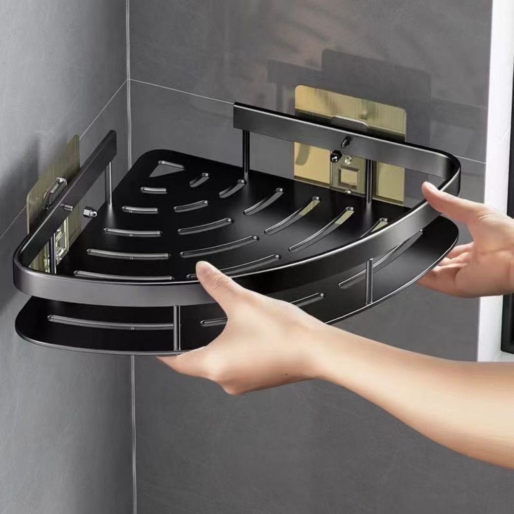 BowLift | Corner Holder Aluminum Wall Shelf – Space-saving Bathroom Organizer بدون Drilling