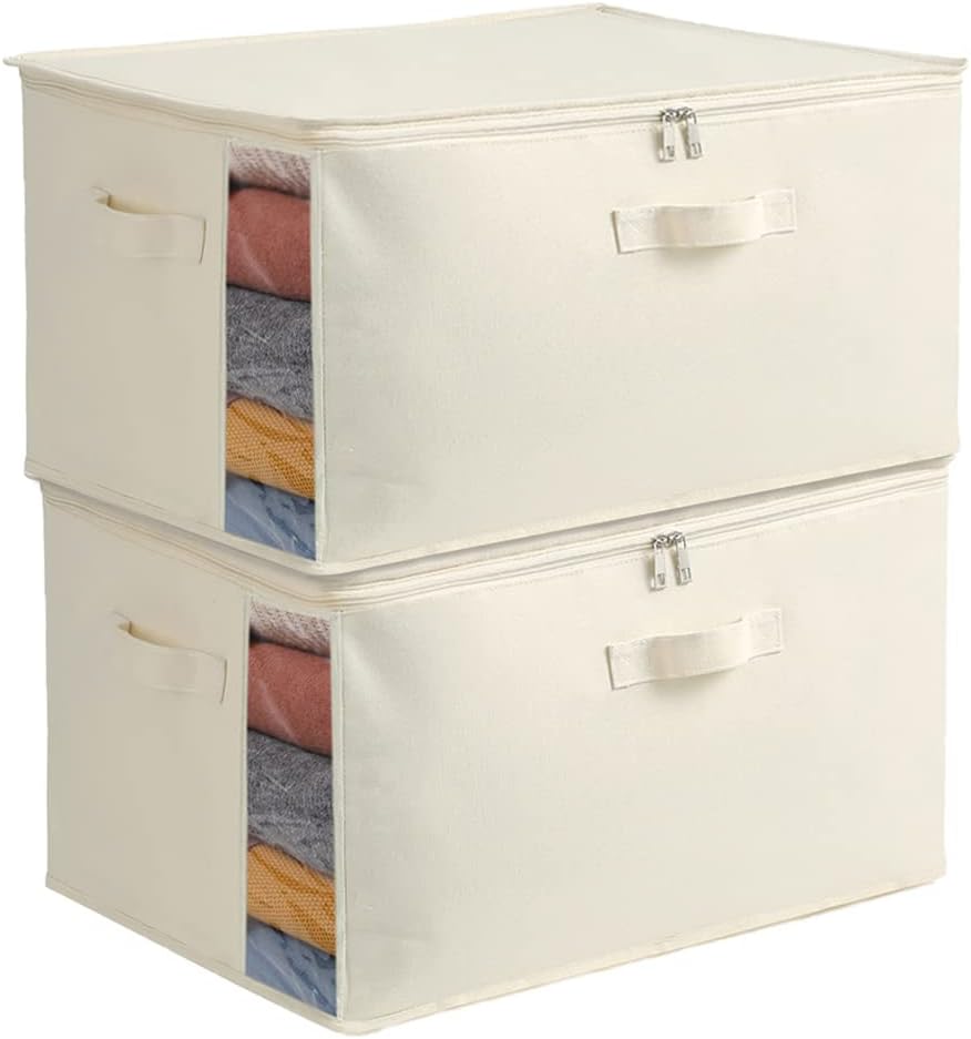 BowLift | Canvas Clothing Storage Organizer Set – Double Zipper Bag with Handles & Viewing Window