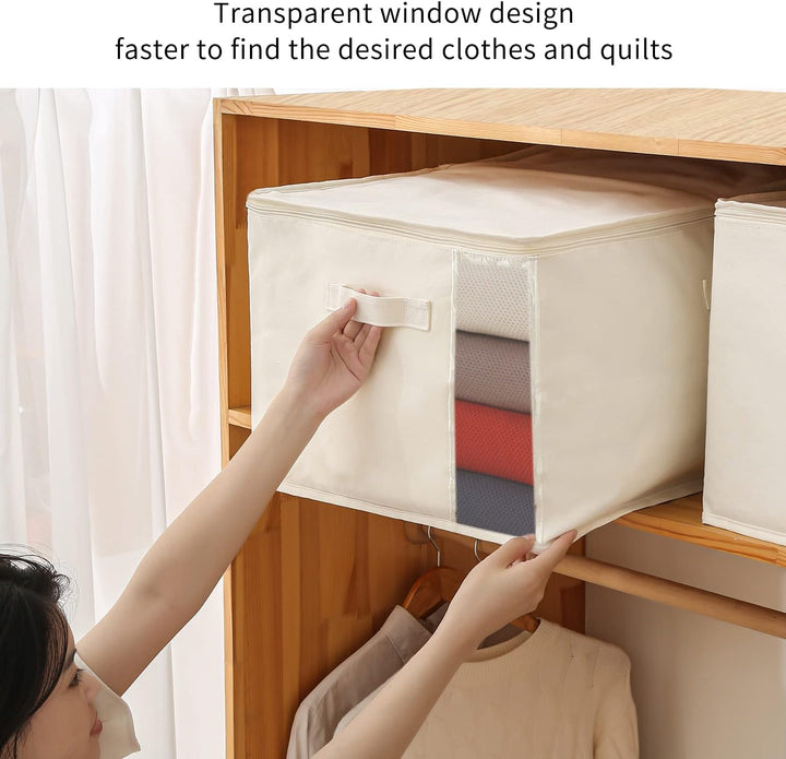 BowLift | Canvas Clothes Storage Organiser Set – Dual Zipper Bag with Handles & Window