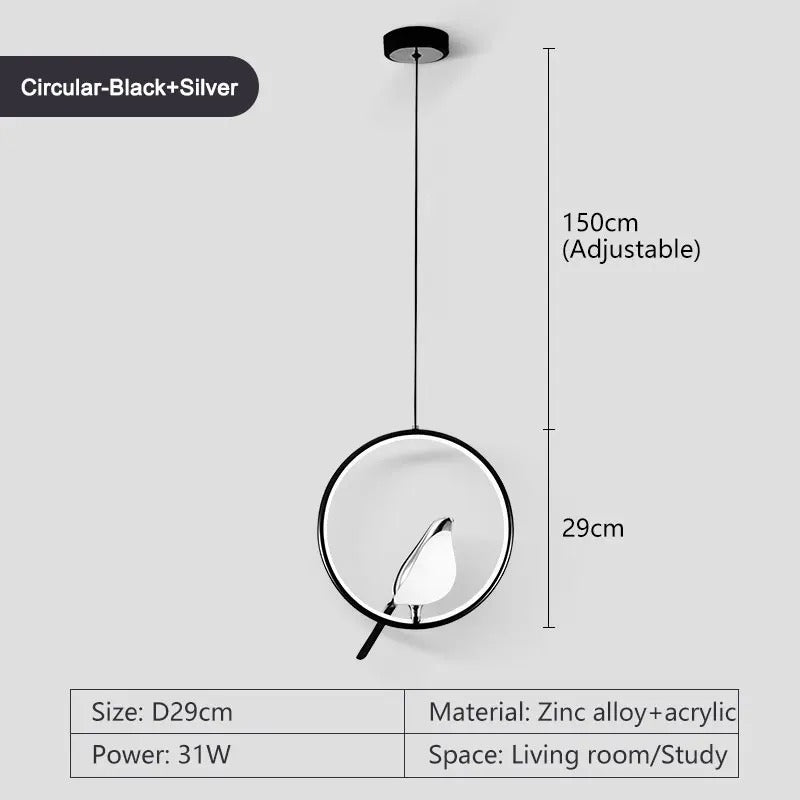 BowLift | Circle Pendant Lamp with Bird Motifs – Modern Lighting Fixture for Home Decor & Unique Ceiling Design