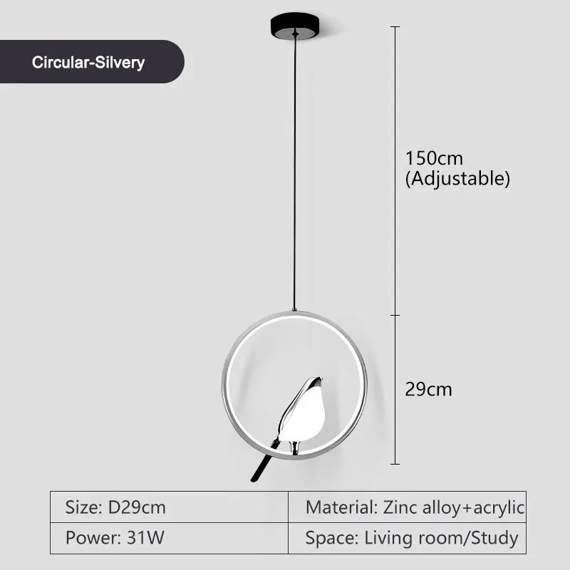 BowLift | Circle Pendant Lamp with Bird Motifs – Modern Lighting Fixture for Home Decor & Unique Ceiling Design