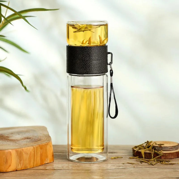 BowLift | WoodGlass Thermo – Transparent Portable Insulated Bottle with Tea Filter for Healthy Drinks On-the-Go