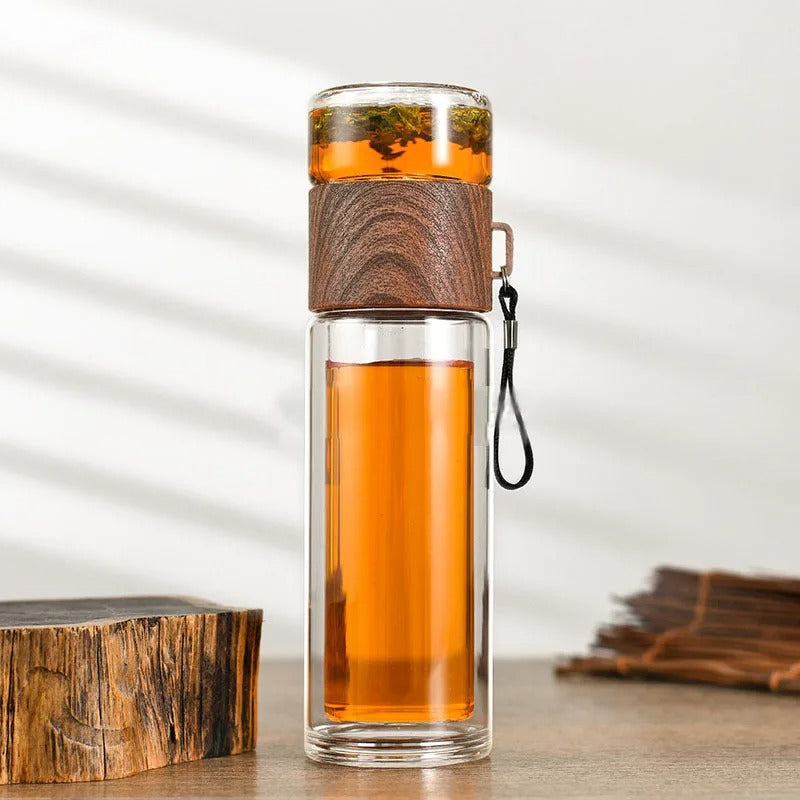BowLift | WoodGlass Thermo – Transparent Portable Insulated Bottle with Tea Filter for Healthy Drinks On-the-Go