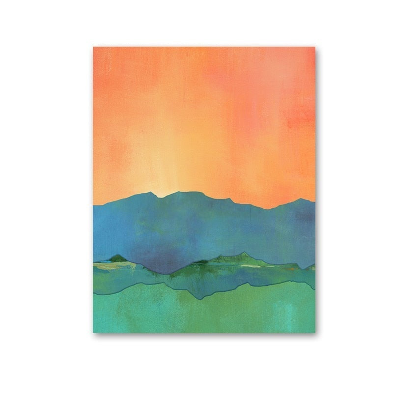 Abstract Blue Yellow Watercolor Horizon - Canvas Wall Art Print | Bowlift