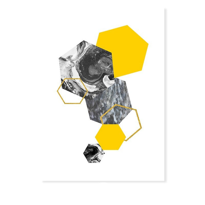 Abstract Geometric Yellow Marble Triangles - Canvas Wall Art Print | Bowlift