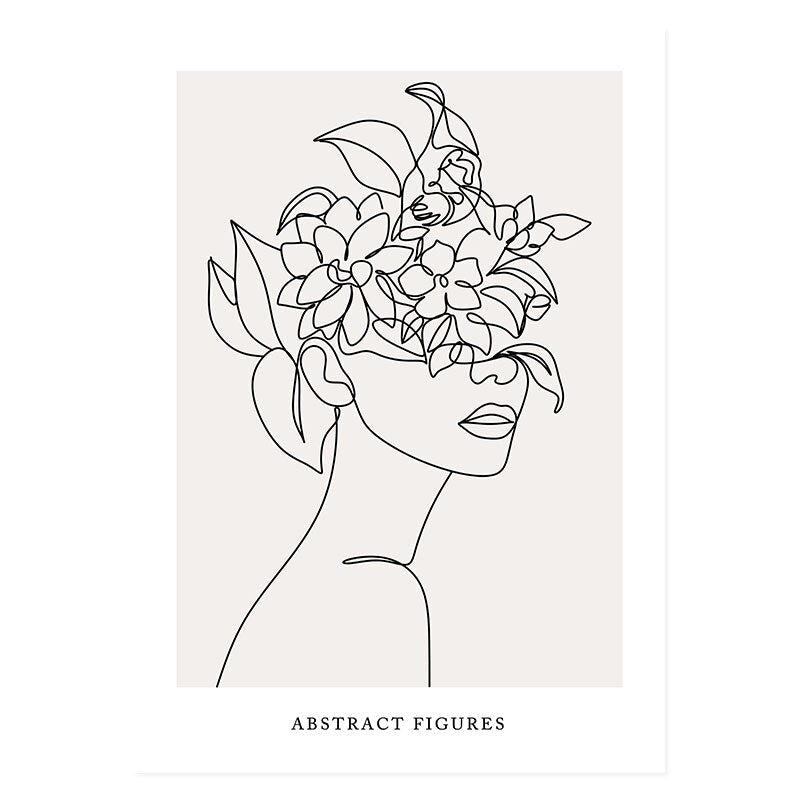 Abstract Hand Sketch Line Floral Boho Beige - Canvas Wall Art Print | Bowlift