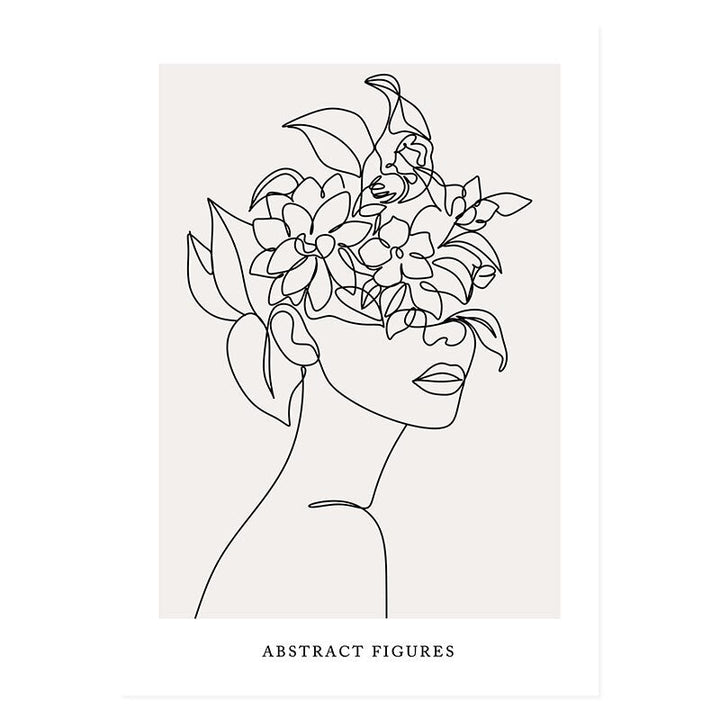 Abstract Hand Sketch Line Floral Boho Beige - Canvas Wall Art Print | Bowlift