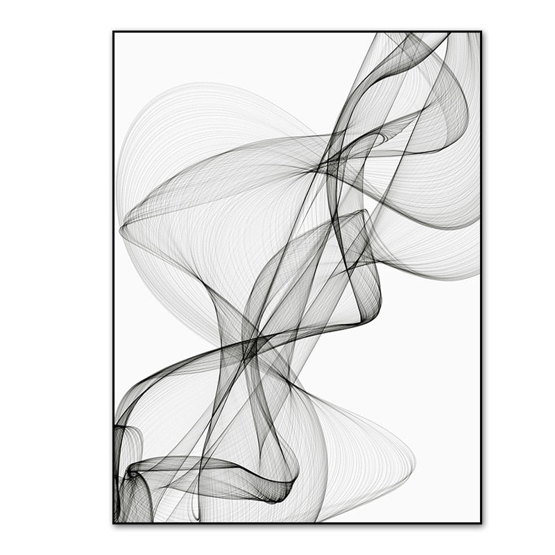 Black and White Abstract Wavy Lines - Canvas Wall Art Print | Bowlift
