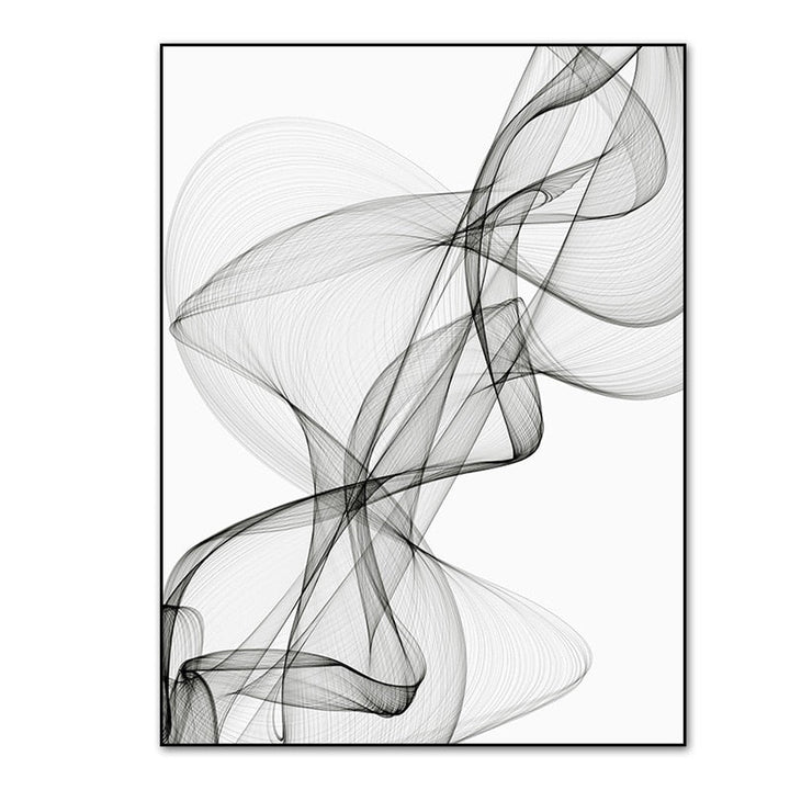 Black and White Abstract Wavy Lines - Canvas Wall Art Print | Bowlift
