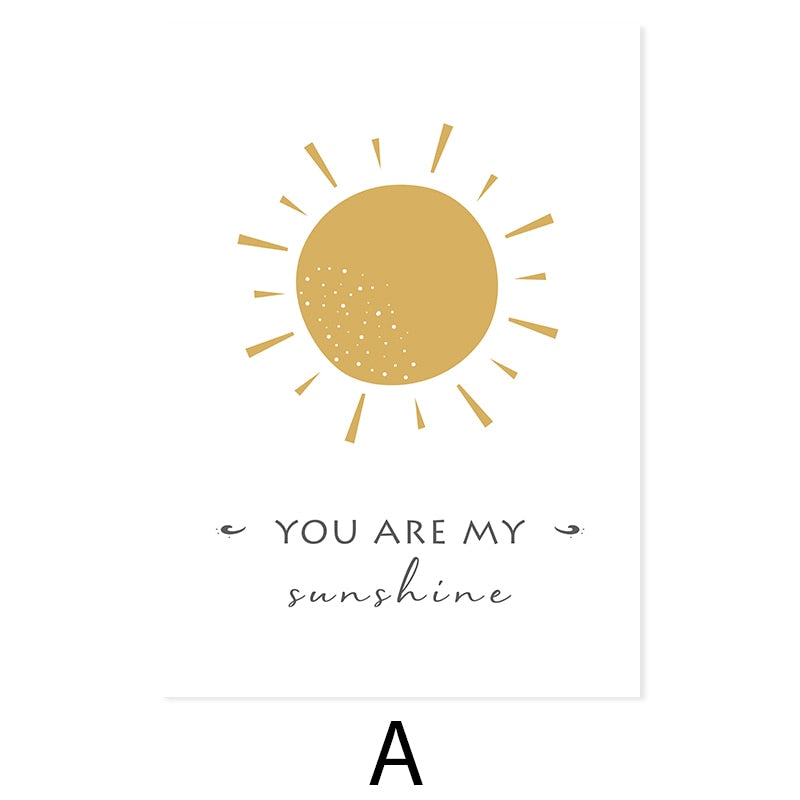 Cartoon Sun Cloud Rainbow Nursery Decor-Canvas Wall Art Print | Bowlift