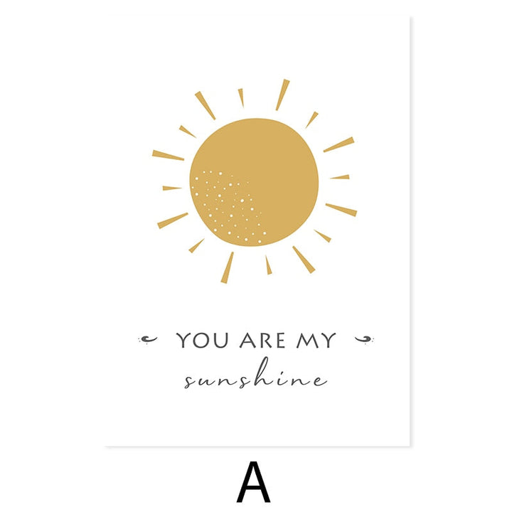 Cartoon Sun Cloud Rainbow Nursery Decor-Canvas Wall Art Print | Bowlift