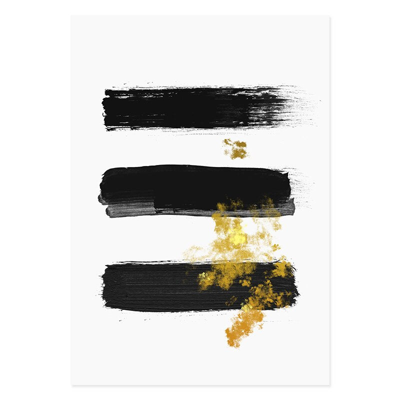 Abstract Black & Gold Brush Stroke - Canvas Wall Art Print | Bowlift