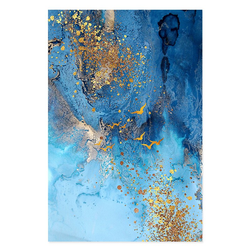 Abstract Gold Blue Marble Texture - Canvas Wall Art Print | Bowlift