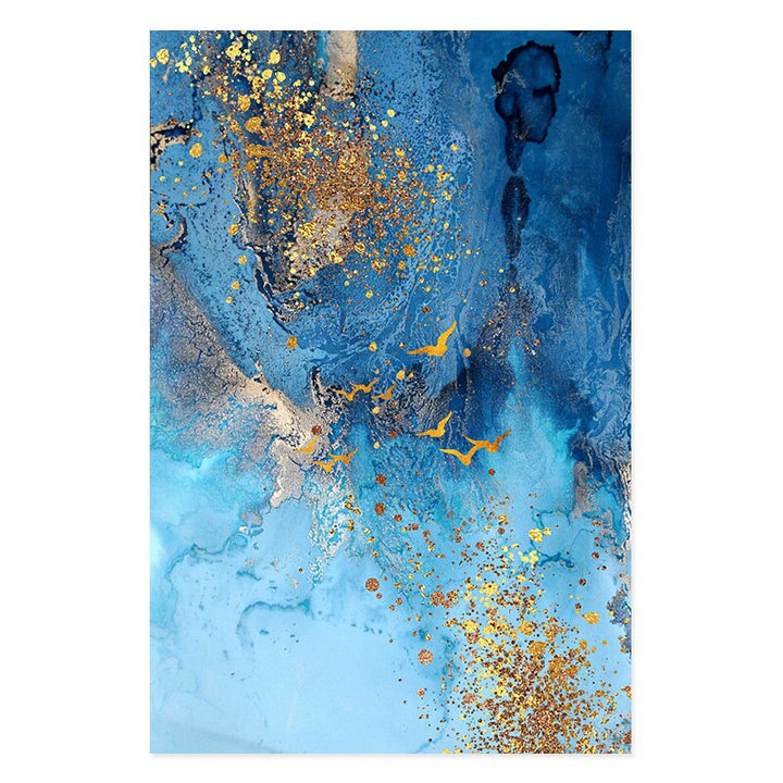 Abstract Gold Blue Marble Texture - Canvas Wall Art Print | Bowlift