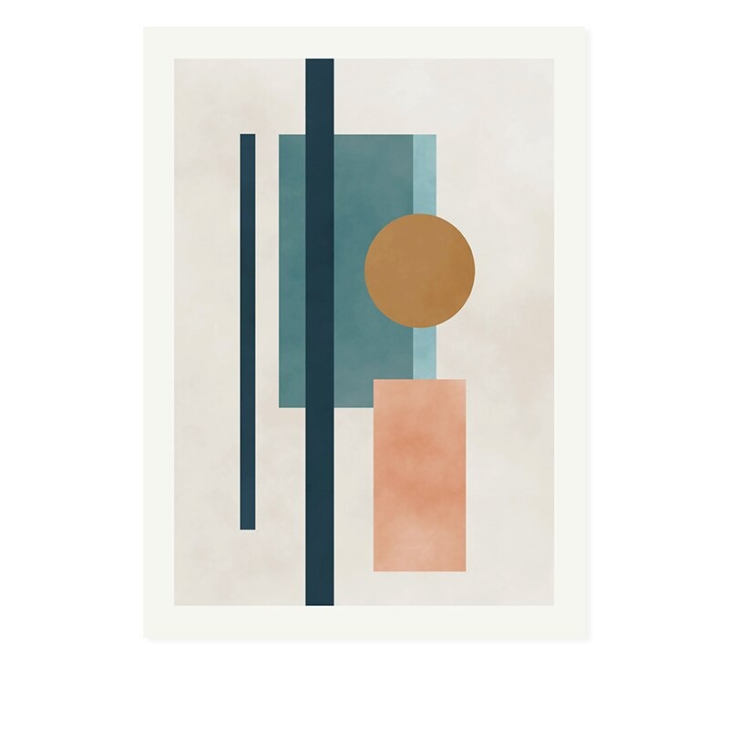 Modern Abstract Beige Pink Blue Geometric Shapes - Canvas Wall Art Print | Bowlift
