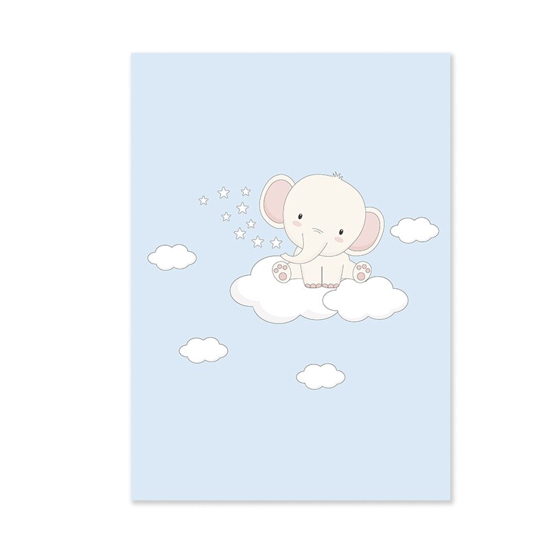Cartoon Happy Little Elephant Nursery - Canvas Wall Art Print | Bowlift