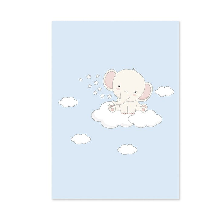 Cartoon Happy Little Elephant Nursery - Canvas Wall Art Print | Bowlift