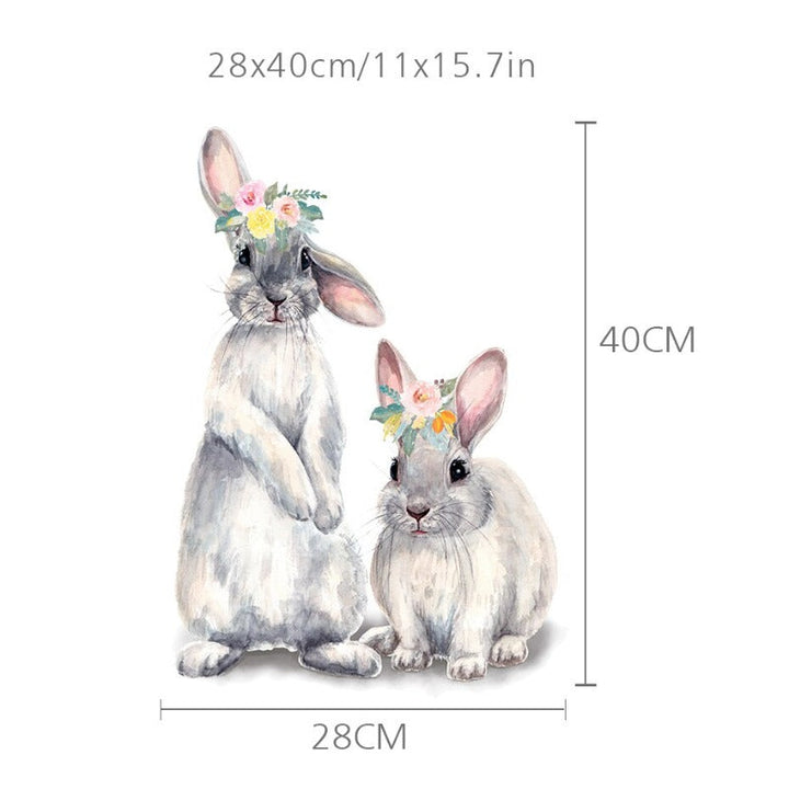 Watercolor Grey Baby Rabbits Floral - Removable Wall Decal | Bowlift