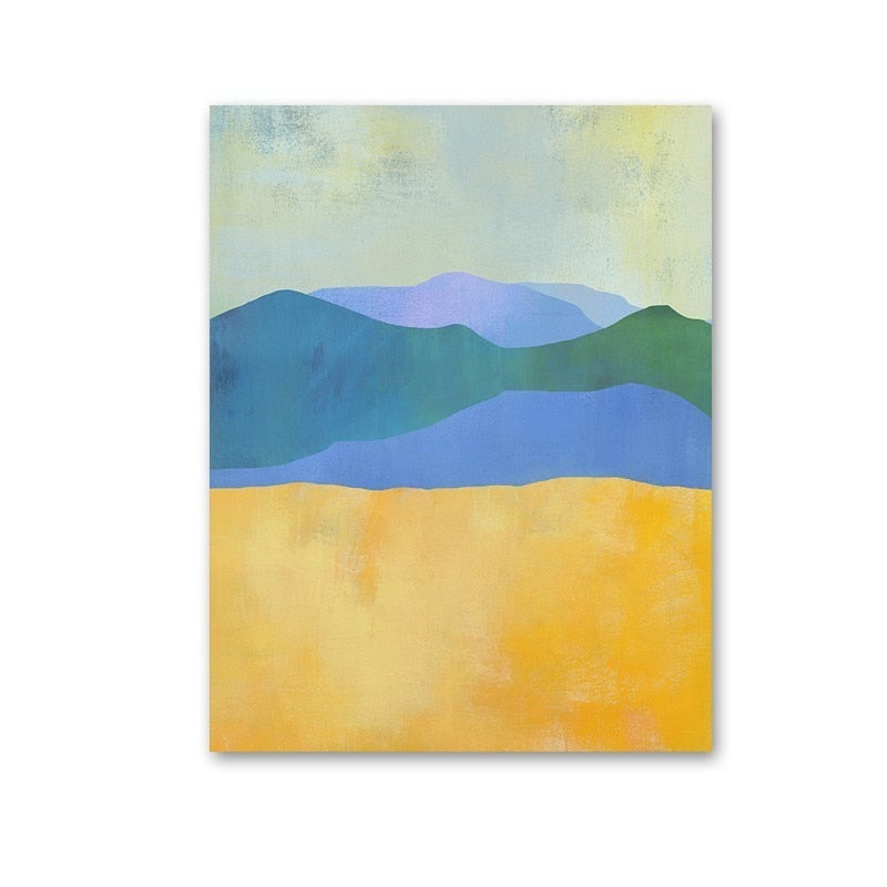 Abstract Blue Yellow Watercolor Horizon - Canvas Wall Art Print | Bowlift
