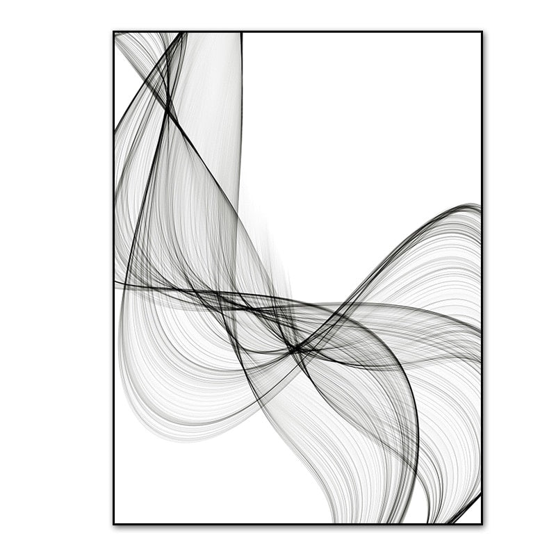 Black and White Abstract Wavy Lines - Canvas Wall Art Print | Bowlift