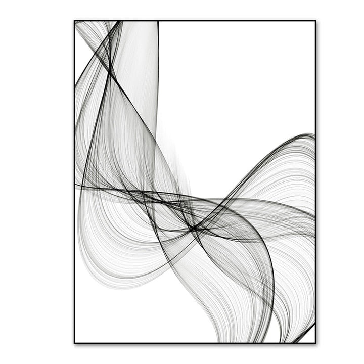 Black and White Abstract Wavy Lines - Canvas Wall Art Print | Bowlift