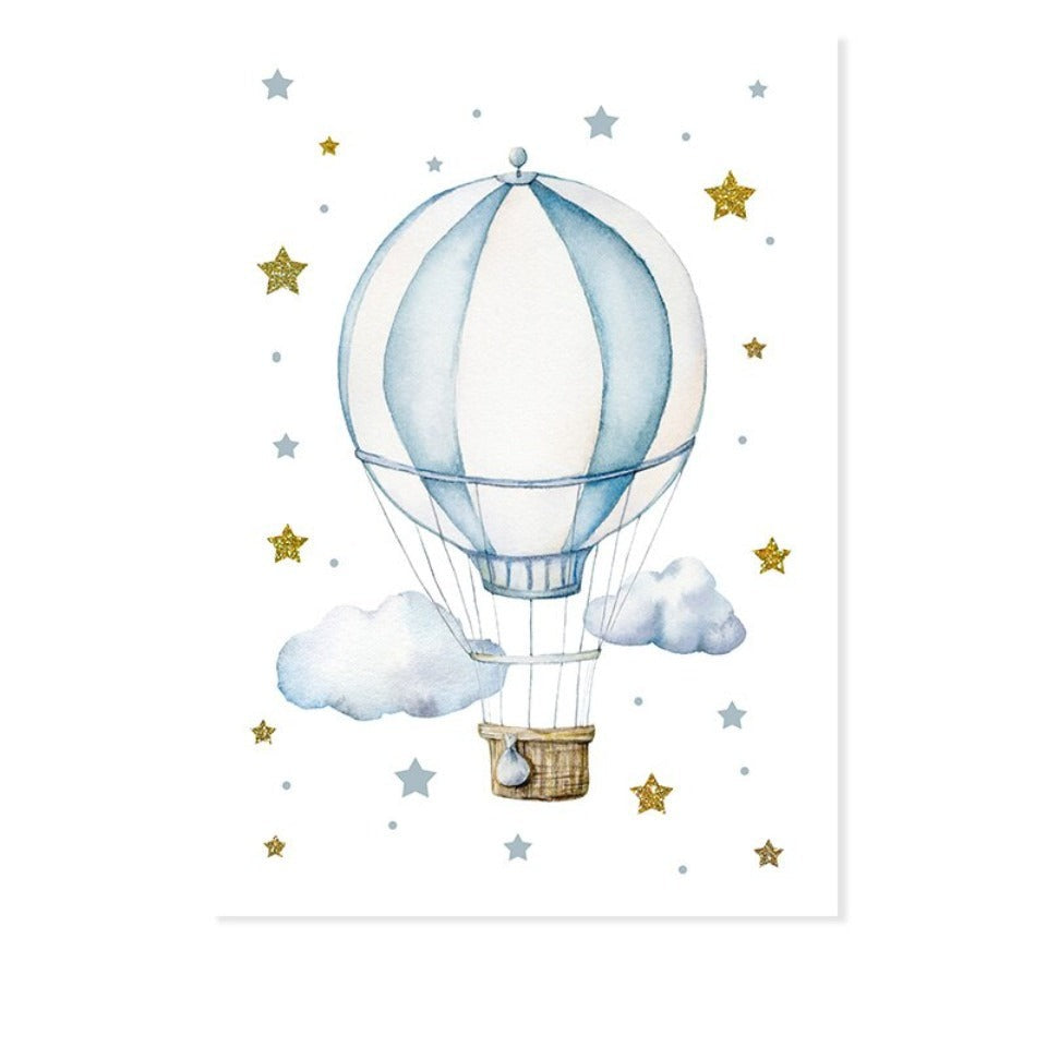 Blue Hot Air Balloon Elephant - Canvas Wall Art Print | Bowlift