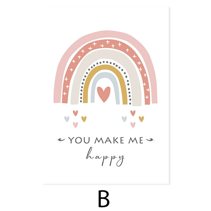 Cartoon Sun Cloud Rainbow Nursery Decor-Canvas Wall Art Print | Bowlift