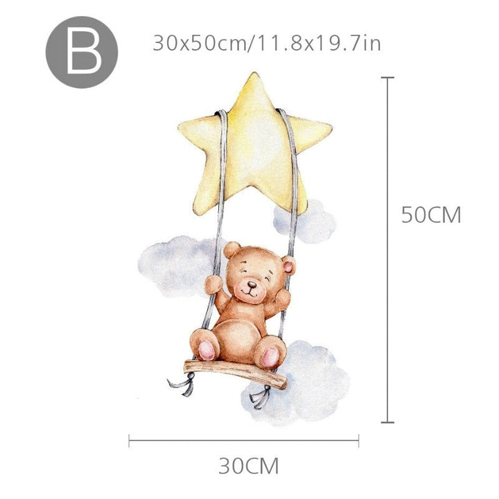 Cartoon Teddy Bear With Balloons & Clouds-Removable Wall Décor | Bowlift